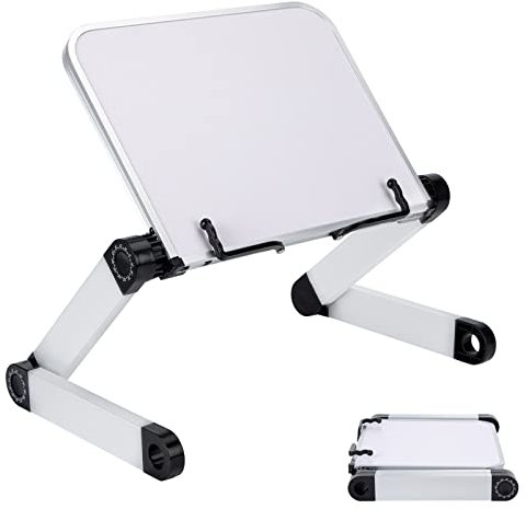 Soporte para Libros de Cocina, Lectura Atril Plegable con Altura y ángulo Plegado Ajustable Apoyar de Pie en la Mesa o Cama para Portátil, Tableta, Libros de Texto Grandes y Pesados(Blanco)
