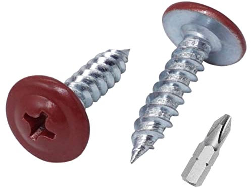 Lote de 150 tornillos pintados de 4,2 x 19 mm, tornillos de metal autorroscantes, cabeza de armadura modificada Phillips, cabeza de oblea (150, rojo óxido RAL 3009)