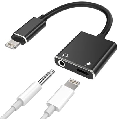 för iPhone AUX-adapter för hörlursuttag, kabel, belysning till 3,5 mm splitter för Apple Dongle (2-i-1) laddsladd, MFI-certifierad ljudadapter, Para, öronsnäcka, musik, laddningsomvandlare för 11, 12