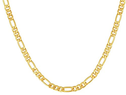 ANAZOZ Kette Ohne Anhänger Vergoldet 55 cm, Halskette Herren Hip Hop 5mm Breit Figarokette Gold