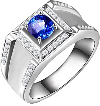 AMDXD Herren Goldschmuck, Verlobungsring 750 Weiß Gold, Blau Saphir 1.195ct Freundschaftsringe Pärchen Ringe Hochzeitsring Klassischer Ringe mit Diamant Gr.65 (20.7)