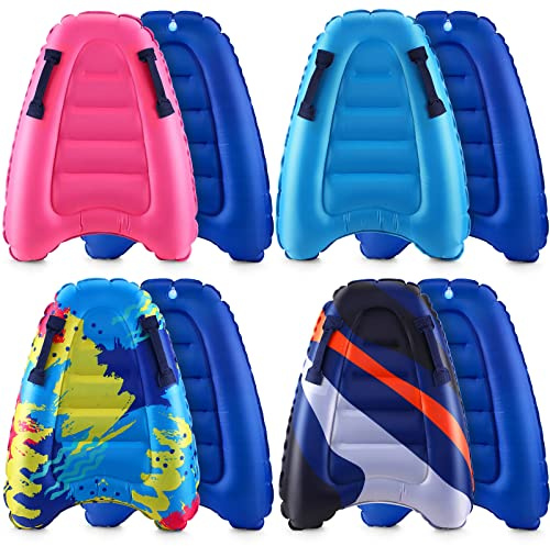 4 Pieces Inflatable Surf Body Boards with Handles Beach Floating Surfboard Lightweight Portable Bodyboard Water Sport Pool Inflatable Surfboard for Adult Summer Beach Surfing Swimming, 4 Styles