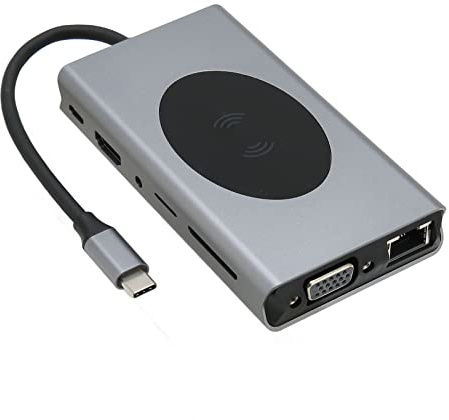 USB C Hub, 13 in 1 Type C Hub with 4K, VGA, Wireless Charging, SD and TF Reader, RJ45, 3.5mm, Portable USB Splitter for Mouse Keyboard