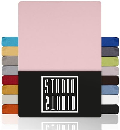 STUDIO Basic Spannbettlaken 140x200cm – Jersey-Spannbetttuch aus 100 % gekämmter Baumwolle – Puder – Öko-Tex Zertifiziert, bügelfrei & elastisch – für Matratzen 15–25 cm