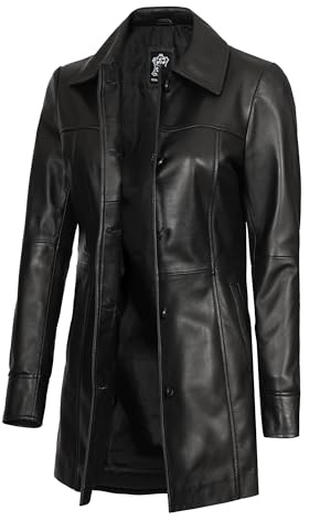 fjackets Real Leather Jacket Women - Lambskin Long Coats For Women - Kandis Black Trench Coats For Women (N2) | [1316182] S