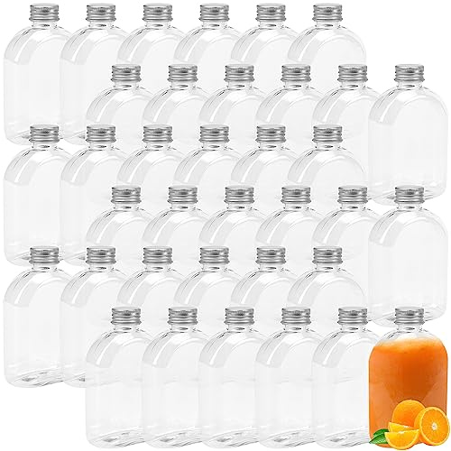 ZEONHEI 36 Stück 200 ml Kunststoff-Saftflaschen mit Aluminiumdeckel, transparenter Schraubverschluss, leere Trinkflaschen, Smoothie-Flaschen, wiederverwendbare Saftflaschen für Saft