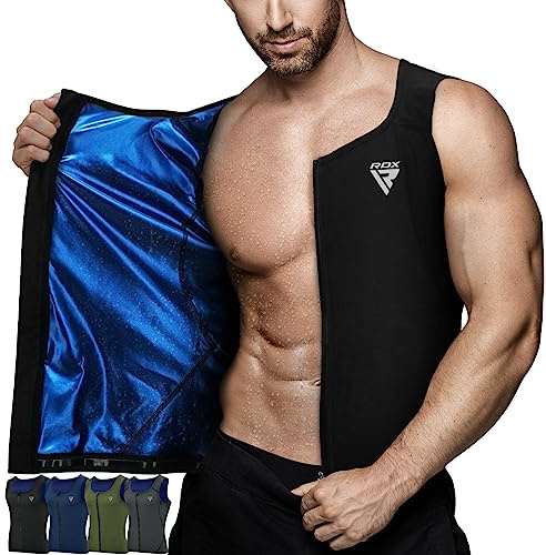 RDX Men's Sauna Vest Heat Trapping Sweat Waist Trainer - REACH OEKO TEX 100 Certified Body Shaper - Trimmer Hot Corset Compression Slimming Zipper Pullover - Adults Kids Gym Workout Fitness Tank Top