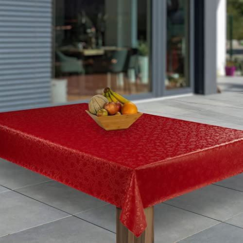 laro Wachstuch-Tischdecke Abwaschbar Garten-Tischdecke Wachstischdecke PVC Plastik-Tischdecken Eckig Meterware Wasserabweisend Abwischbar, Muster:Rot geprägt, Größe:100x100