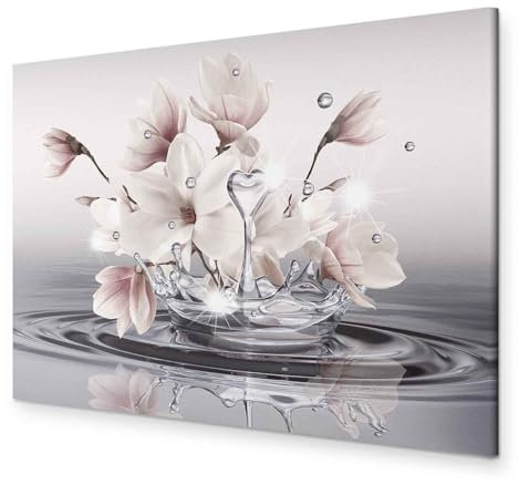 B&D XXL - Akustikbild Blumen Bilder Akustikschaum Hochleistungsschallabsorber Schallschutz Leinwand 1 tlg Wandbild Raumakustik Schalldämmung Magnolie Zen Spa Wasser b-C-0656-b-a
