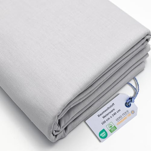Stoff Virginia Tex, Meterware, Baumwollstoff 100%, große Breite 240 cm, Baumwollstoff 100% Oeko -Tex Standard 100 Unifarben zum Nähen (Hellgrau 45, 100 cm)