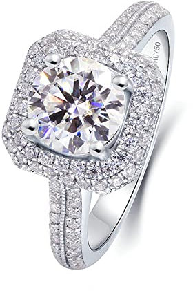 Lieson Hochzeit Ring Damen, Weißgold Ring Damen 585 14K Luxus Halo 4 Zinken Rund Laborgezüchteter Diamant mit 1ct Freundschaftsringe Weißgold Große 47 (15.0)