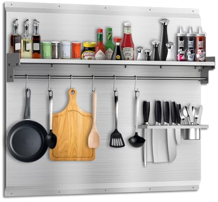 VENFAN 30x30 Stainless Steel Stove Backsplash – Range Backsplash with Shelf & Knife Holder – Kitchen Wall Splash Guard with Pre-Drilled for Easy Installation & Easy Clean