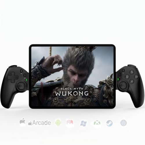 Megadream Mobiler Gaming Controller für iPad/Tablet (bis zu 11Zoll) Handy-Gamepad für PS3/PS4/PC/Switch, Cloud Gaming, Remote-Play für PS5/Xbox, Hall-Effekt-Joysticks & Trigger, Makro (Schwarz)