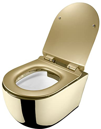 Ensemble WC Suspendu Doré Brillant - Cuvette Céramique avec Siège Softclose