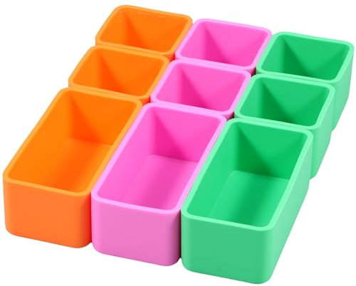 QINGLANG 9Pcs Silicone Food Box Dividers Food Grade Silicone Food Baking Cups Temperature Resistant Food Box Food Divider Reusable Food Box Divider Insert for Kids Office School (Square+Rectangle)