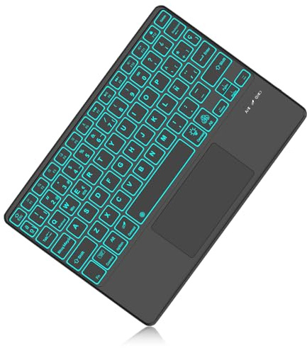 Teclado con Bluetooth Inalámbrico Retroiluminados, Teclado Español Ñ Bluetooth Inalámbrico Súper Delgado de para iPad, iPad Pro, iPad Air, Tableta Compatible con Android/ Samsung/Huawei/Xiaomi, Negro
