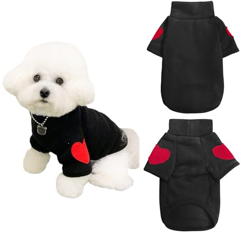 Winmany Hundepullover für kleine und mittelgroße Hunde, Herzaufnäher, Rollkragen-Sweatshirt, für Katzen, Welpen, Frühling, Herbst, Winter (schwarz, M)