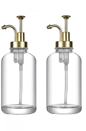 2 Pack Coffee Syrup Pump Dispenser, Gold | Glass, Honey Pot, Honey Jar, Shampoo and Conditioner Dispenser, Coffee Station