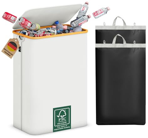 ADEL DREAM 160L Pfandflaschen Sammelbehälter 2 Fächer Groß Pfandflaschen Aufbewahrung Behälter Leergut & Altglas Aufbewahrung Flaschensammler mit Loch Küche Abstellraum Flaschentasche Beige