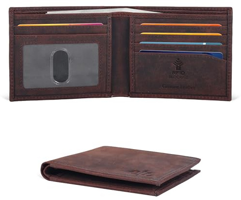 Oak Leathers Slim Leather Wallet for Men - RFID Wallets 6 Credit Card Holder Ultra Thin Gift for Mens, Front Pocket Minimalist Design (Brown Hunter)