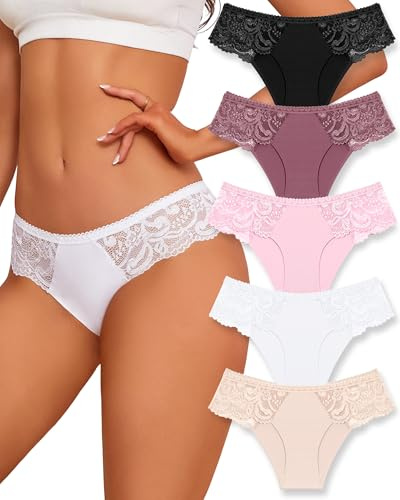 ALL OF SHE Seamless Briefs Ladies Brazilian Women Underpants Lace Seamless Briefs 5 Pack Panties Seamless Sexy Underwear Comfortable Hipster Multipack S-Xl