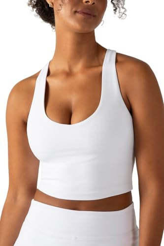 YITTY Active Sports Bra Tank, Tank Top for Women with Built-in Bra, Racerback, Removable Cups, Low-Impact Support for Yoga and Gym True White M