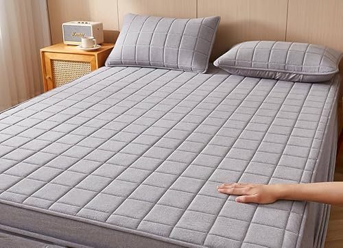 Homxi Spannbetttuch für Boxspringbett,(180 x 200 cm),Bettbezug mit Elastisch Einfarbig mit Quadratisch Muster Bettwäsche Grau