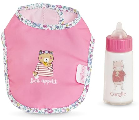 Corolle 9000141790 - Docktillbehör Haklapp + Nappflaska - Passar 36-42 cm Dockor, Från 2 år