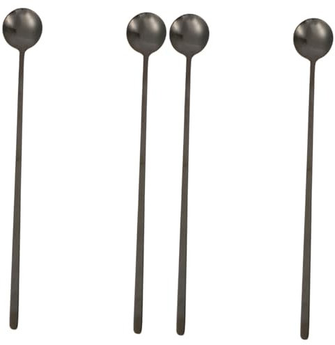 COLLBATH 4 Stück Schöpfkelle Aus Edelstahl Servierlöffel Rührlöffel Für Getränke Langer Rührlöffel Cocktaillöffel Langlebiger Kuchenlöffel Mini Kaffeelöffel Teelöffel Black Rostfreier Stahl