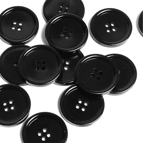 YHQZ 20 Pcs Black Resin Round Buttons, 4 Hole, 20mm, Sewing, Crafting, Replacement, Knitting