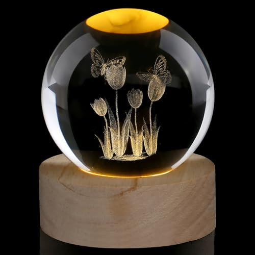 AWARDSEN 60 mm Kristallkugel Tulpen, Briefbeschwerer Glaskugel Deko, Crystal Ball Kleine Geschenke