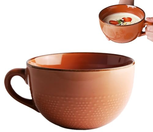EVDZNA Taza grande de cerámica, 700 ml, tazas grandes con asa, para horno microondas, cuenco de cerámica, cuenco de yogur, cuenco de sopa de porcelana, para avena (rojo)