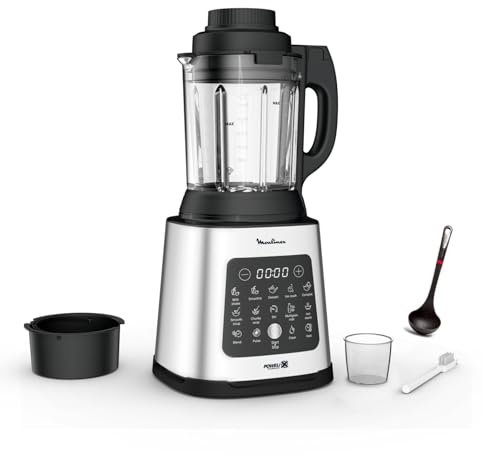 Moulinex Perfectmix Cook blender chauffant à haute vitesse, 10 programmes automatiques, 1400 W, YY5607FG, Noir et Transparent, Métal