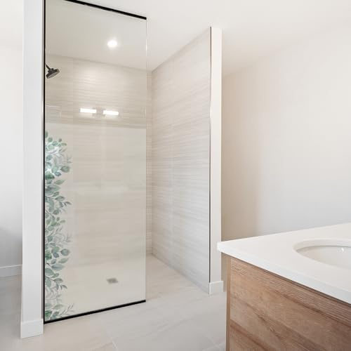 yabaduu Sichtschutzfolie für Duschkabine Duschglastüre Fensterfolie Blickdicht Milchglasfolie wasserfest Deko Klebefolie Badezimmer Dusche selbstklebend YX001 (17 Eukalyptus, 50 x 80cm)
