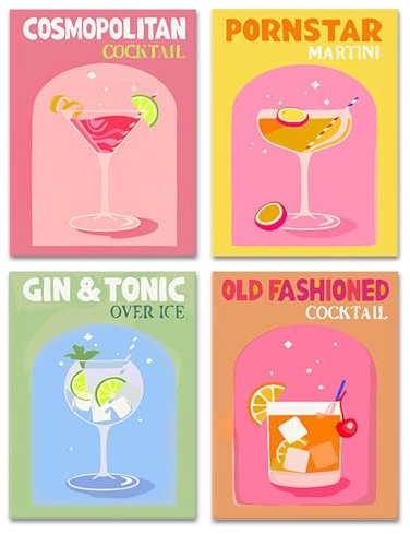 Komergave 4 Pack Cocktail Diamond Art Kits for Adults, 5D DIY Full Round Drill Diamond Painting Kits for Beginners, Paint by Numbers for Adults Gem Art Crafts for Home Wall Decor, 12x16 Inch