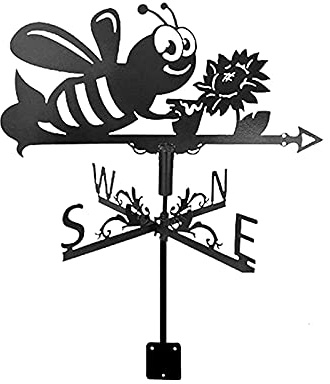 Girouette en forme d'abeille avec indicateur d'orientation en acier inoxydable - Outil de mesure avec revêtement pour extérieur - Support pour animaux - Décoration artisanale