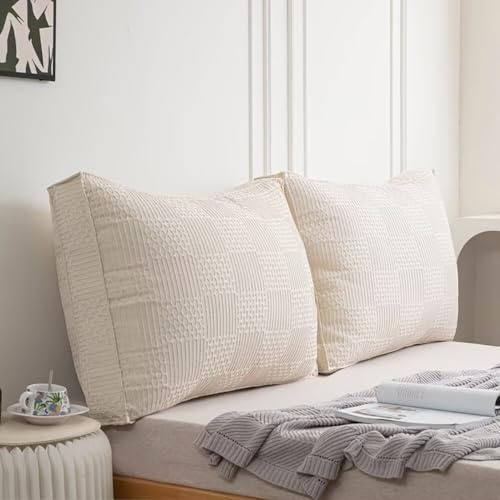 Generisch Groß Bettkissen Rückenlehne Kissen, Weiß 90×50×18 cm Rückenkissen Bett mit Waschbarem Bezug, Rückenstützkissen Lesekissen für Bett und Sofa, Wandkissen, Couchkissen, Rückenpolster