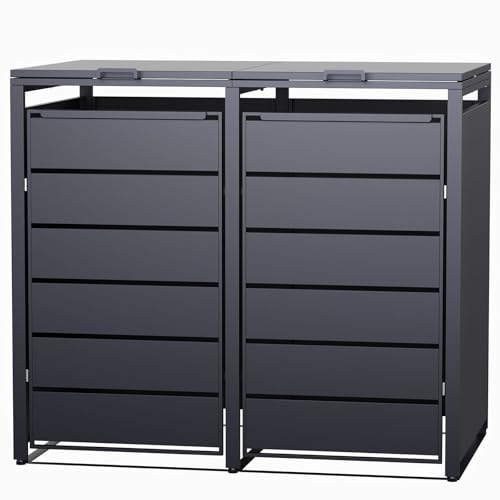 RAMROXX 2er Mülltonnenbox Metall anthrazit 132x80x116 cm mit Magnettüren