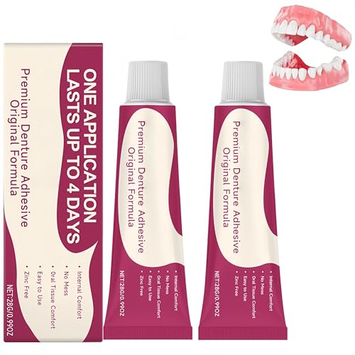 Adhesivo premium para dentaduras postizas, pegamento dental de fijación termoplástica, mejora el ajuste, agarre seguro de la dentadura postiza durante hasta 4 días, comodidad y estabilidad (2 Piezas)