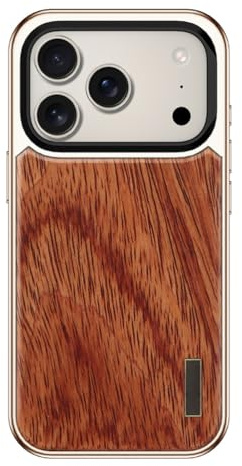 WBRSybUK Custodia Magnetica For IPhone 17 Pro/17 Pro Max, Custodia For Telefono Elettrolitica Con Texture In Legno, Supporto For Protezione Dell'obiettivo, Custodia Antiurto(Brass,17 Pro Max)