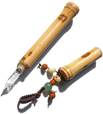 SeventyTwo Handmade Glass Dip Pen with Natural Bamboo Body, Fine Point, Decorative Beaded Tassel, Calligraphy Writing Instrument