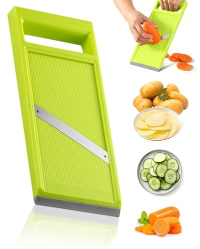CULEB Mandolina de Cocina Profesional Ajustable para Cortar Verduras,Cortador de Verdura Portátil de Acero Inoxidable,Utensilios de Cocina para Cortar Patatas,Queso y Cebollas(Verde)