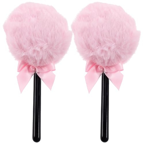 SHINYPASING Houppette à Poudre pour Maquillage Visage en Fibre Pelucheuse Rose, Légère et Portable, Lot de 2 Pièces pour Poudre Fixante et Maquillage en Vrac