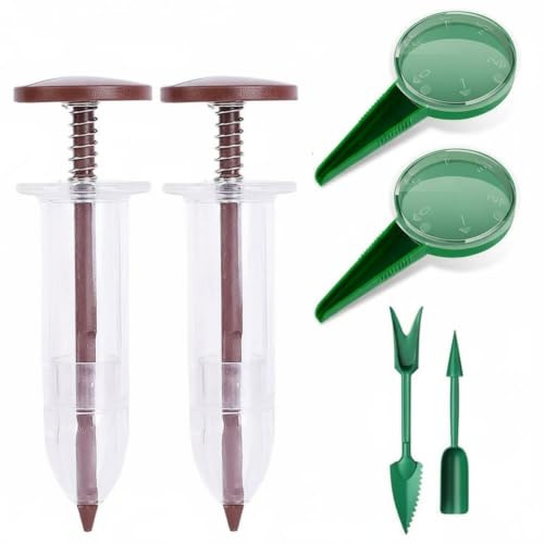Jiuvaso 6 Pezzi Manuale Kit Distributore Piantatore Strumento Trapianto Regolabile con a 5 Posizioni Adatta a Aiuole Semenzaio Serre Domestiche Orto Balcone, Marrone