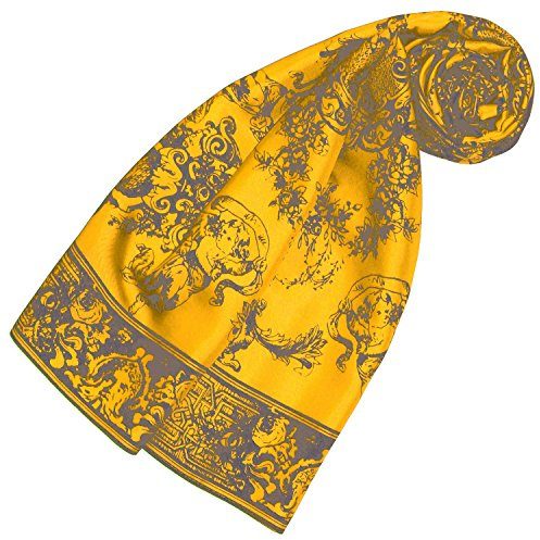 LORENZO CANA lyx dam sidenduk uppspänd tryck duk 100 % siden 90 cm x 90 cm harmoniska färger gul grå damhandduk kvinnohandduk handduk 89174