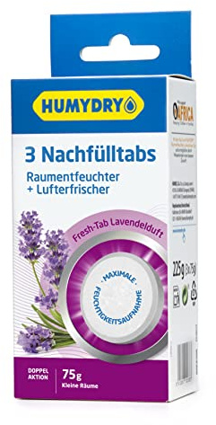 HUMYDRY Mini Tab Luftentfeuchter Nachfüllpacks 3x75g – Nimmt Feuchtigkeit auf und reduziert Gerüche – Neutral, Lavendel, Zitrone oder Apfel Duft – Für Räume bis 8 m²