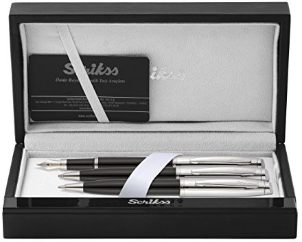 Scrikss Elegance - Edles Schreibset, Füller, Kugelschreiber und Druckbleistift, Oscar 39 Schwarz Chrom