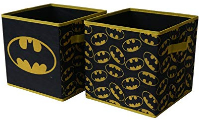 Batman Collapsible Storage Cubes – Set of 2 Foldable Fabric Bins for Kids – Organizer Boxes with Iconic Logo – Closet & Toy Storage – Black Superhero Cube Containers