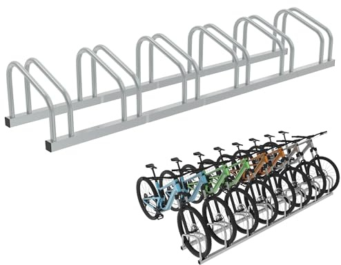 HENGMEI Cykelställ för 6 cyklar stål flera stativ hjulavstånd för 30–65 mm däckbredd strykparkering, cykelparker, golv, väggmontering, cykelhållare, silver