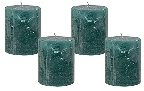 4 Rustic Stumpenkerzen Premium Kerze Petrol 7x8cm - 40 Std Brenndauer